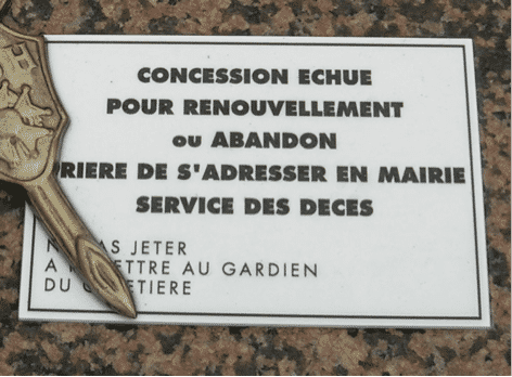 Panneau fin de concession cimetière montparnasse