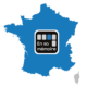 Carte de la France en bleu avec le logo "En sa mémoire" au centre, symbole de mémoire et services funéraires. meilleur prix entretien tombe intégré.