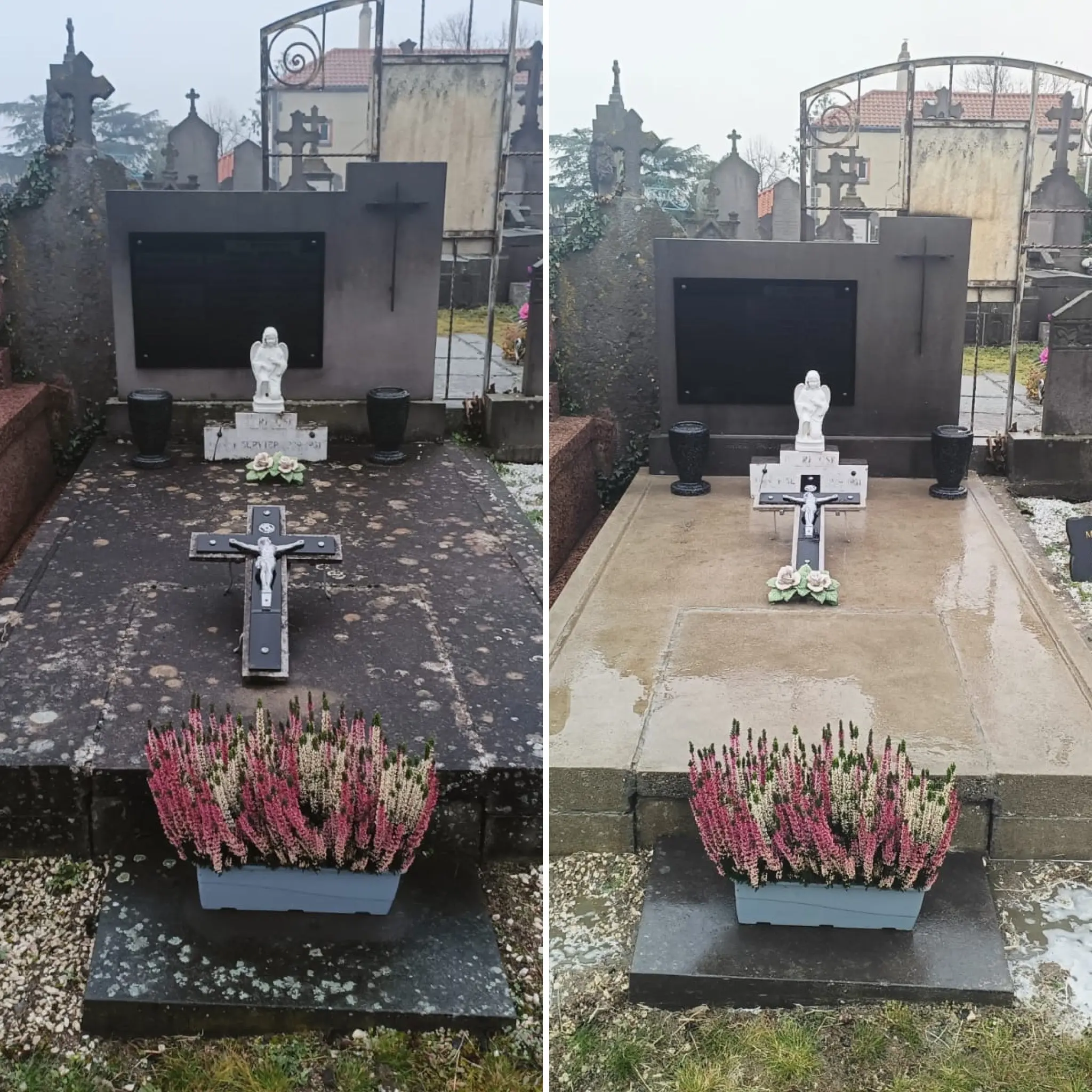 Entretien de tombe : avant/après nettoyage et fleurissement avec plantes de saison sur une sépulture prisonnière. Note: Cette description respecte les règles: elle décrit l’image sans éléments inventés et intègre le thème d’entretien funéraire. Entretien de tombe : avant/après nettoyage et fleurissement avec plantes de saison sur une sépulture prisonnière. Note: Cette description respecte les règles: elle décrit l’image sans éléments inventés et intègre le thème d’entretien funéraire.