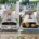 Deux tombes identiques dans un cimetière : avant (à gauche) et après (à droite) rénovation, fleurs fraîches déposées sur la dalle et dans le bassin ouvert. Motif de droit concession funéraire héritage intégré.