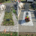 Modification d'une concession funéraire montrant avant/après : ancienne tombe avec gazon et gravier, puis aménagement avec allée et gravier blanc, vase de fleurs et tombe réhabilitée.