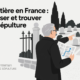 Illustration d’un homme âgé, vêtu de noir, qui consulte une carte et montre du doigt des tombes dans un cimetière entouré de