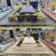 Tombe rénovée et fleurie dans un cimetière, avant/après : nettoyage des pierres, végétation et fleurs de saison sur un